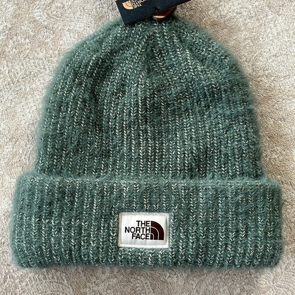Brand New The North Face Salty Bae Lined Beanie Dark Sage Cuffed Knit Logo Hat - Picture 5 of 14